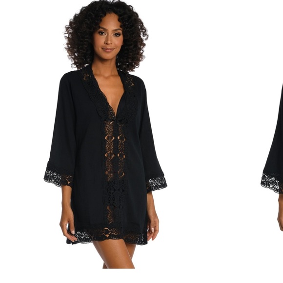 𝅺La Blanca Island Fare V neck Tunic Size S-M. Black - Picture 9 of 11